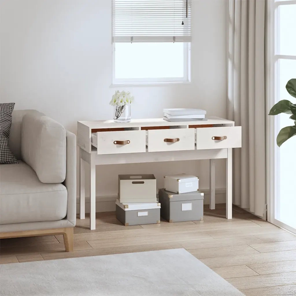 Tavolo Consolle Bianco 114x40x75 cm in Legno Massello di Pino 821755