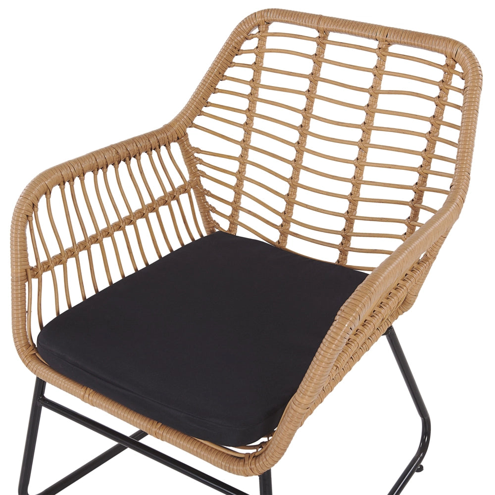 Set divano da giardino per conversazione in finto rattan Nero con imbottiture per sedile e tavolino da caffè