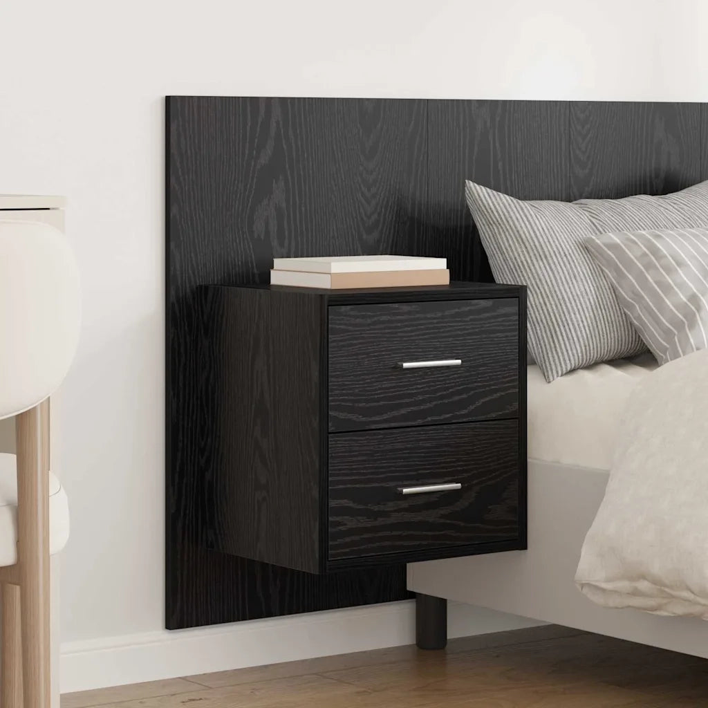 Testiera | Testata con Comodino 3 pcs Rovere Nero Legno multistrato