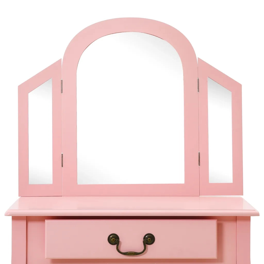 Toeletta | Tavolo da Trucco con Sgabello Rosa 65x36x128 cm Paulownia e MDF