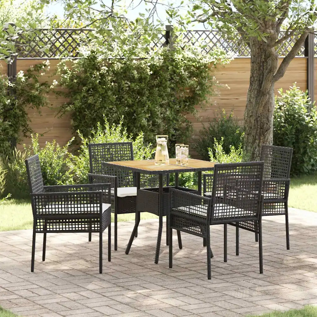 Set da Pranzo per Giardino 5 pz | Set Salotto da Giardino Nero polyrattan