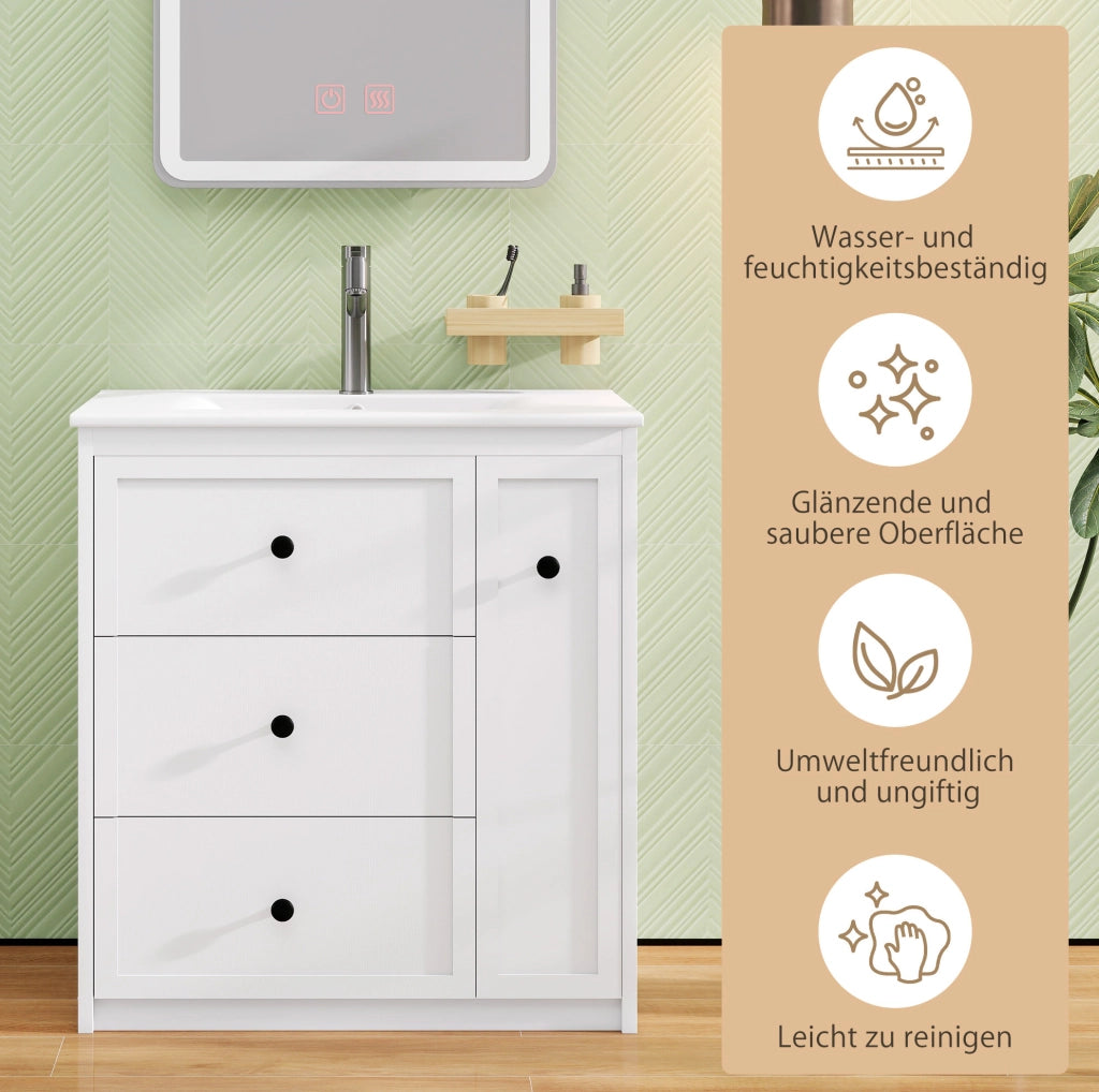 Mobile lavabo freestanding con lavabo in ceramica 76x46x82 cm