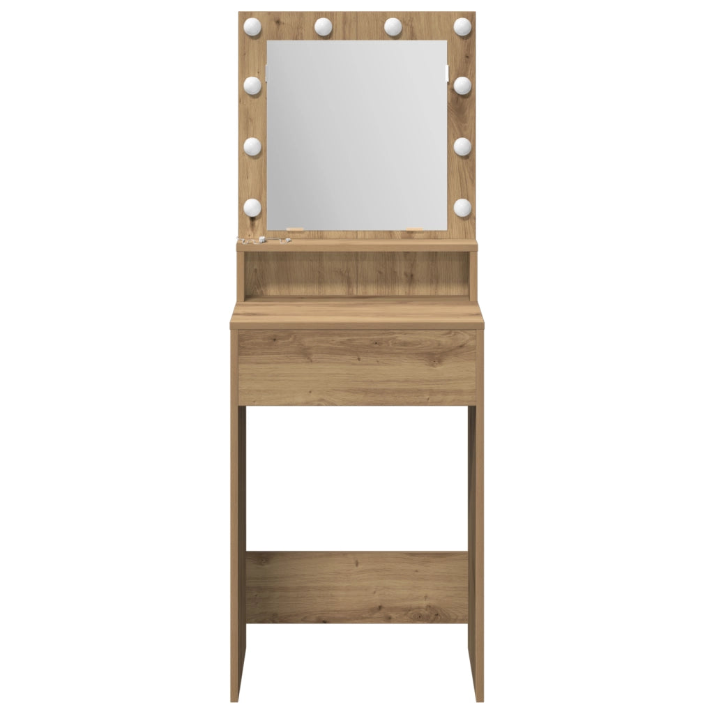 Tavolo da Trucco con Luci LED Rovere Artisan 50x41x135 cm