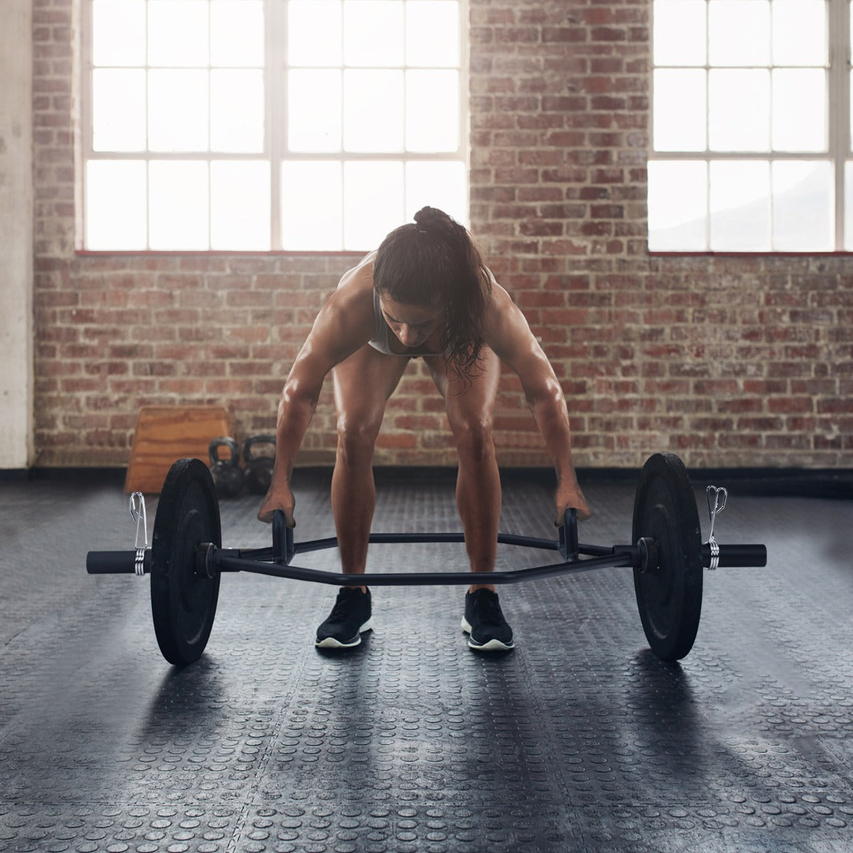 Barra esagonale pieghevole con manici zigrinati di sicurezza, Barra esagonale pieghevole per sollevamento pesi Nero-Sollevamento pesi