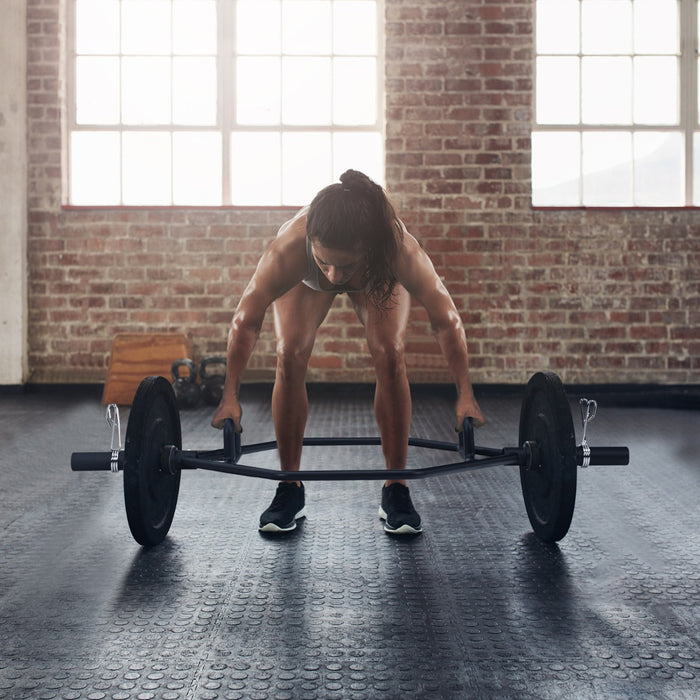 Barra esagonale pieghevole con manici zigrinati di sicurezza, Barra esagonale pieghevole per sollevamento pesi Nero-Sollevamento pesi