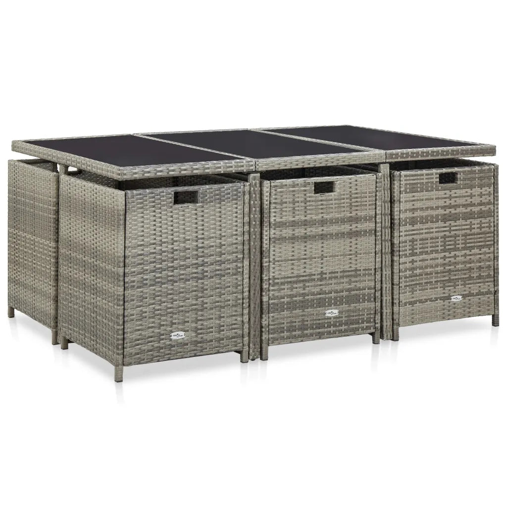 Set da Pranzo da Giardino 11 pz con Cuscini Polyrattan Grigio  cod mxl 36990