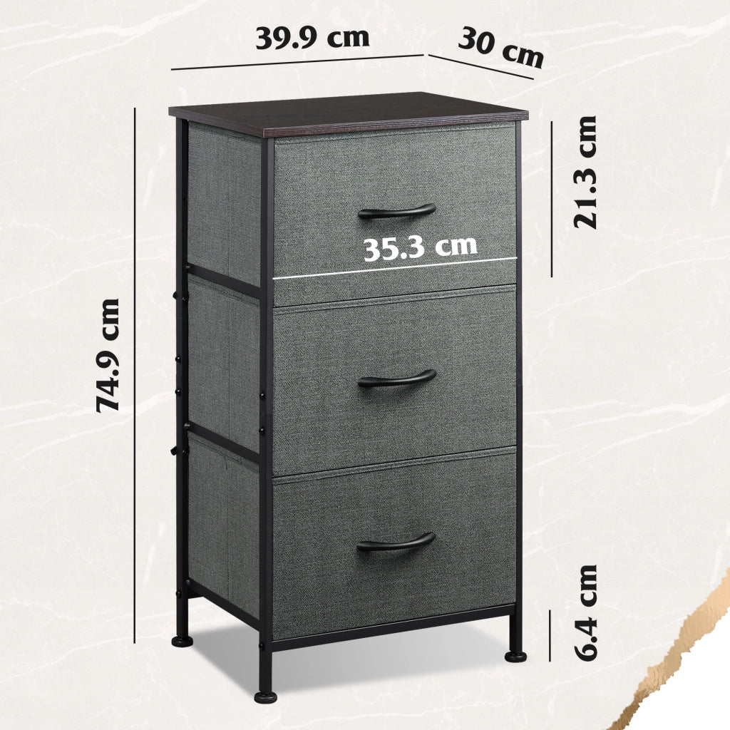 Cassettiera con 3 Cassetti in Tessuto Grigio ¨C Zephmum ¨C 80x40x60 cm