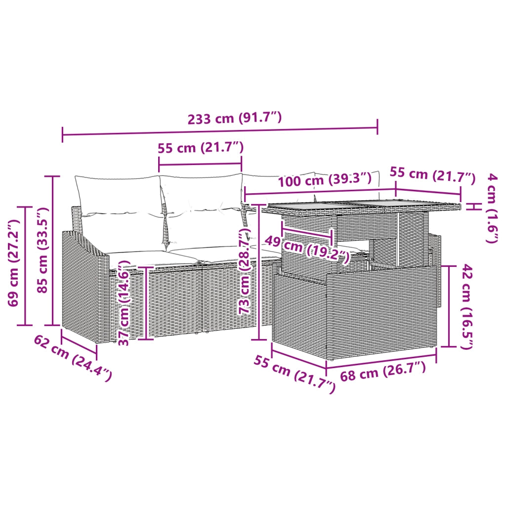 Set da Pranzo da Giardino 5 Pezzi con Cuscini Nero Polyrattan Acacia