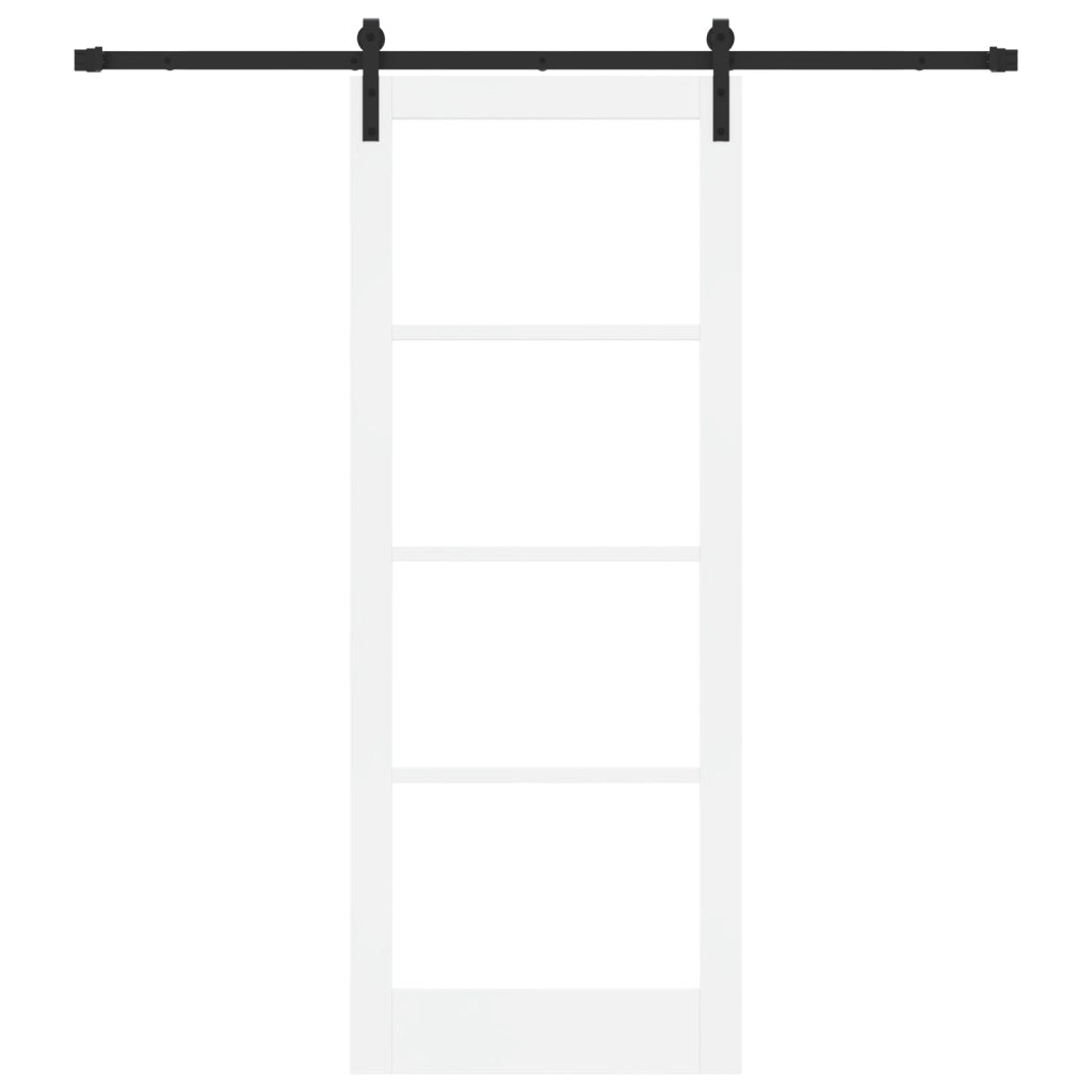 Porta Scorrevole con Set Hardware 'ORKDAL'Legno Massello Bianco & Vetro
