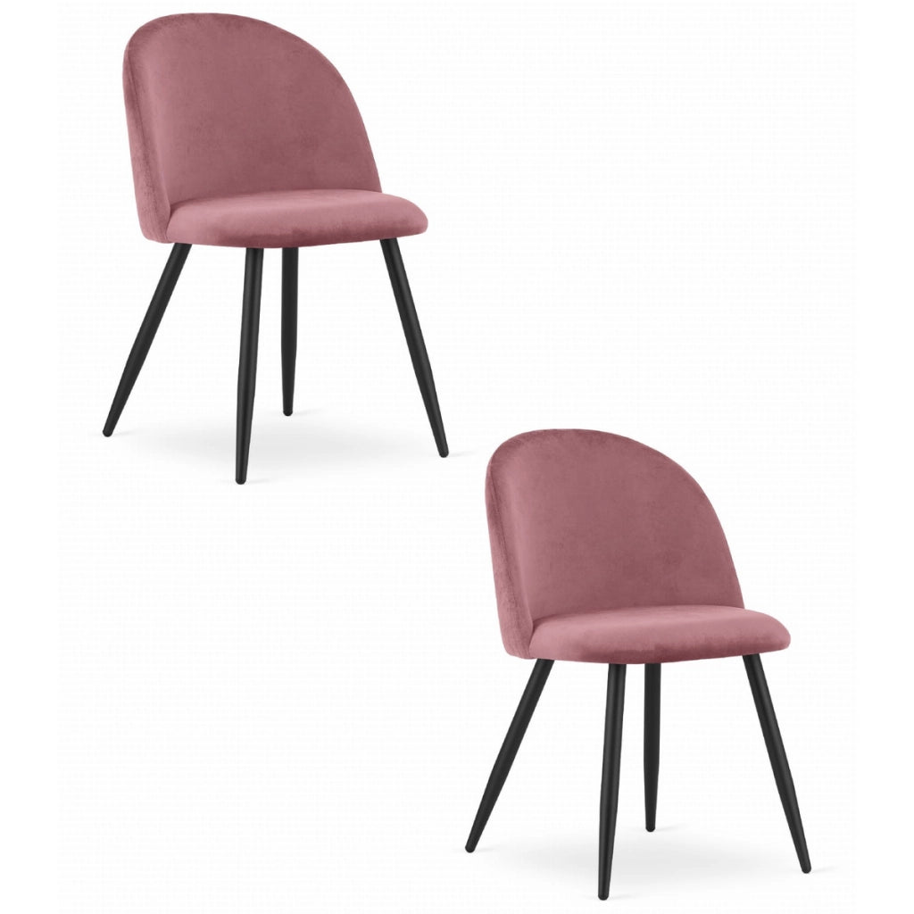 Set di 2 sedie Bello in velluto rosa antico con gambe nere