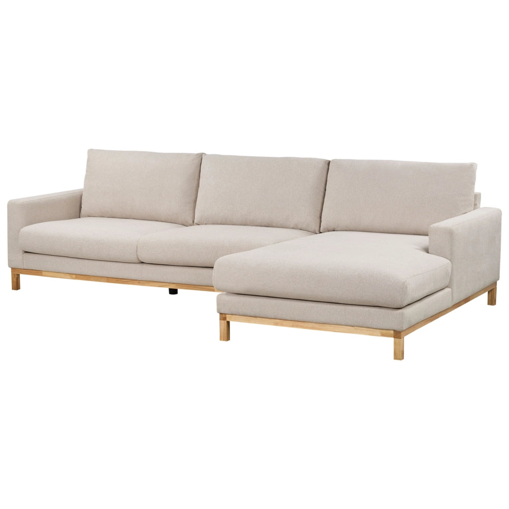 Divano angolare Rivestimento in tessuto beige Gambe in legno lato sinistro stile elegante