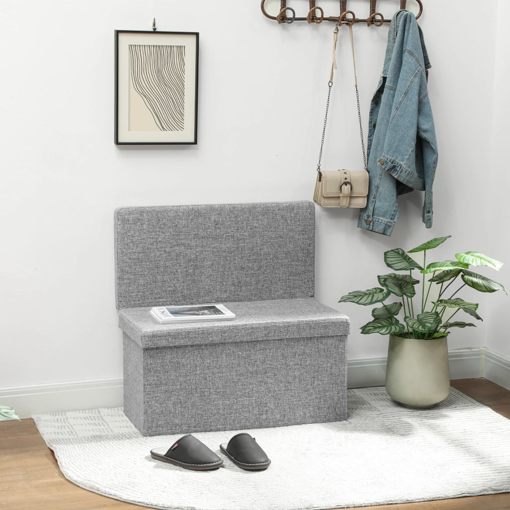 Panca Contenitore 76x50x73 cm con Schienale e Vano da 77L Rivestimento in Tessuto Grigio