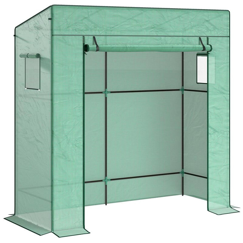 SERRA PER PIANTE CON 2 FINESTRE LATERALI A RETE E INGRESSO AVVOLGIBILE, IN PE E ACCIAIO, 196X77X197 CM, VERDE