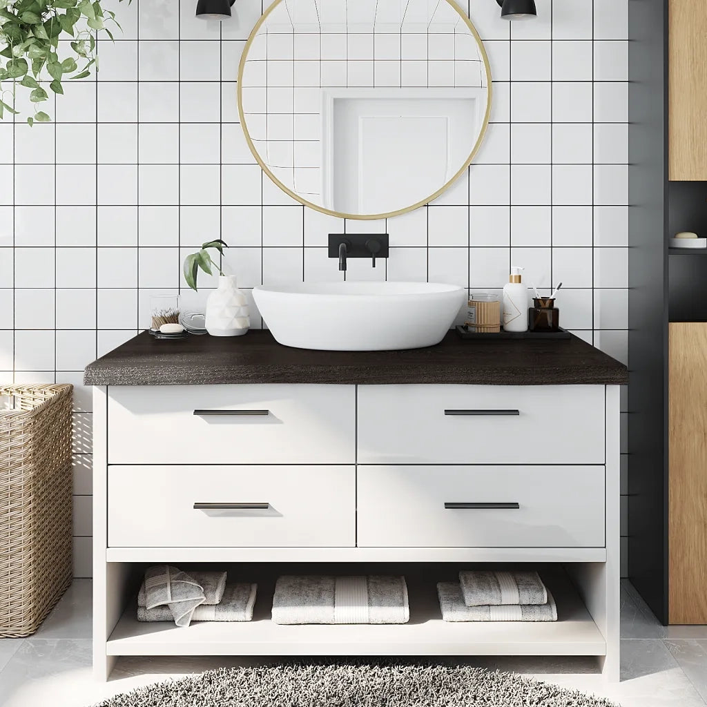 Piano Bagno Marrone Scuro 100x50x(2-6)cm Legno Trattatocod mxl 132891