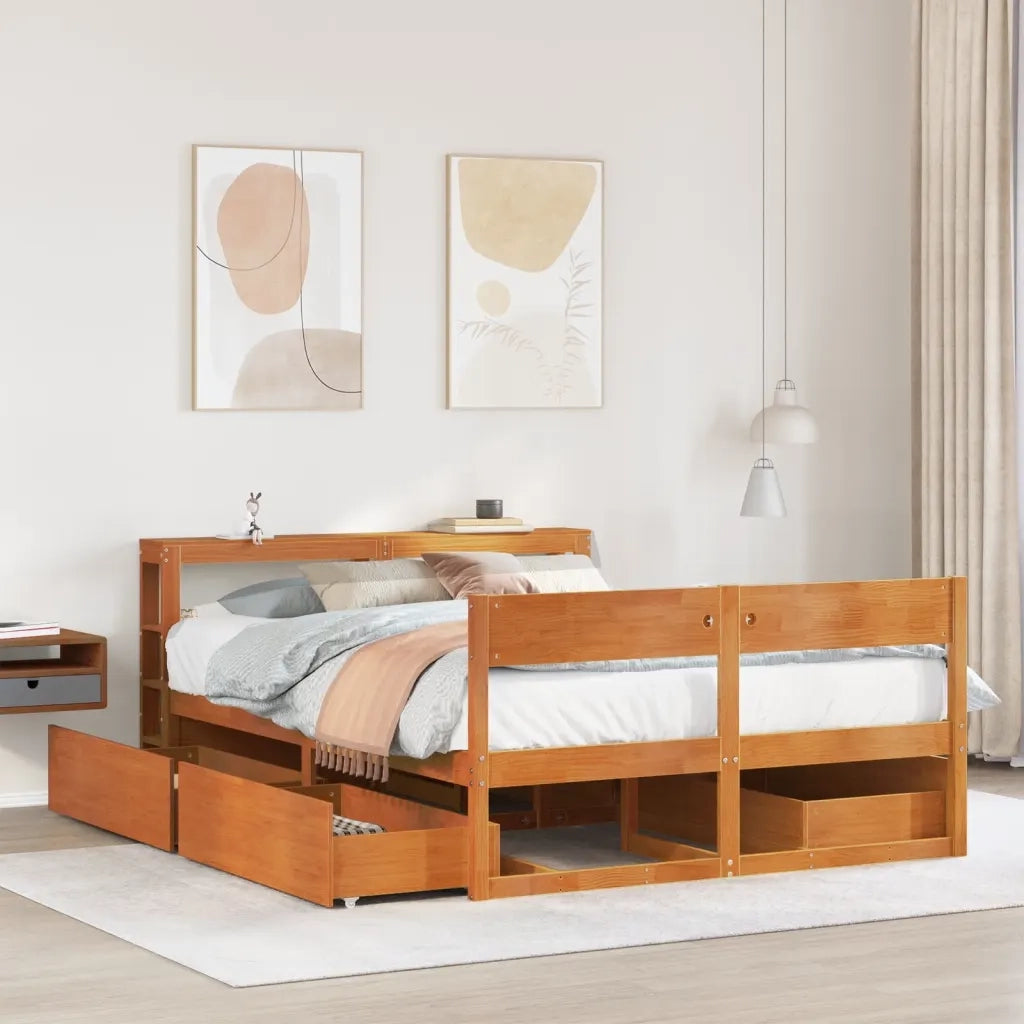 Letto senza Materasso Marrone Cera 135x190 cm in Legno di Pino 3306398