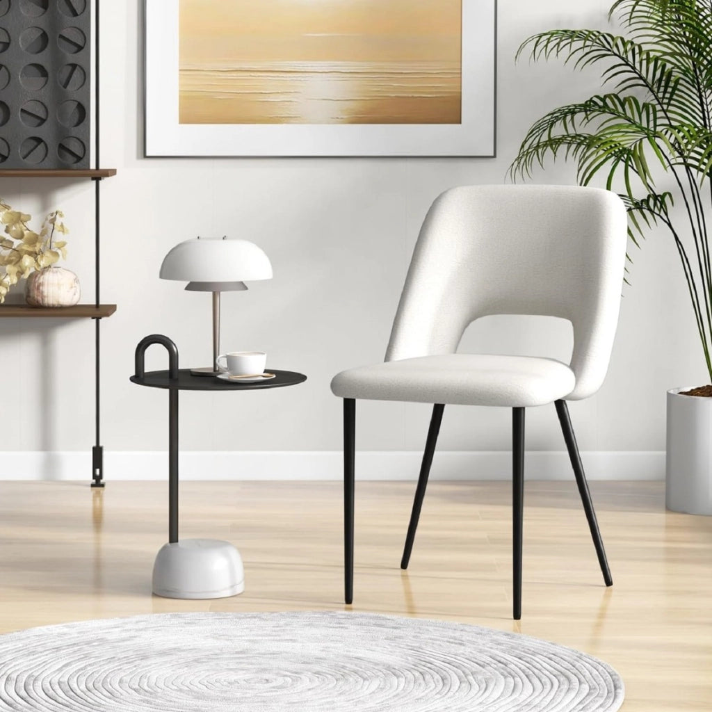 Set di 2 sedie da pranzo con schienale vuoto e gambe in metallo, 2 sgabelli alti da bar moderni Beige-Sedie da pranzo