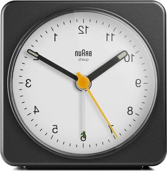 Orologio da Parete Analogico con Funzione di Riposo, Luce e Movimento di Quarzo Silenzioso - Allarme Crescendo a Suono di Campanello in Nero e Bianco - Modello BC03BW