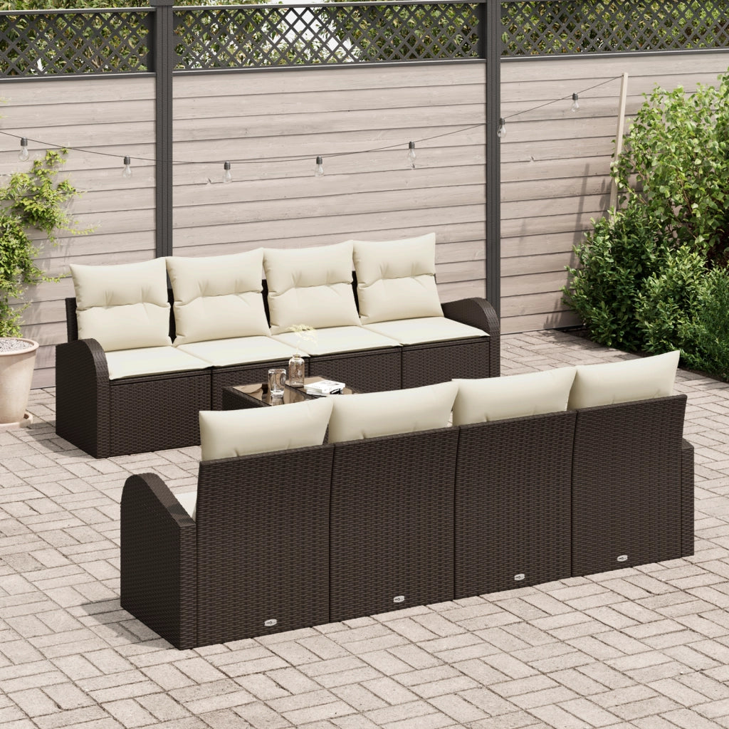 Set divani da giardino  9 Pezzi con cuscini Marrone Polyrattan
