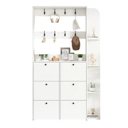 Mobile ingresso con 6 scarpiere a ribalta; 8 ganci e 5 ripiani - 120x24x200 cm - bianco