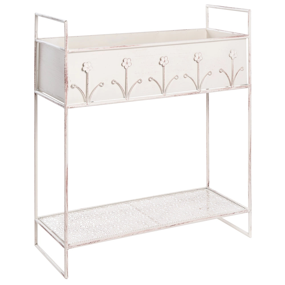 Fioriera rialzata in ferro beige 62 x 25 x 70 cm Vaso da fiori rialzato su piedistallo Supporto per piante da interno ed esterno