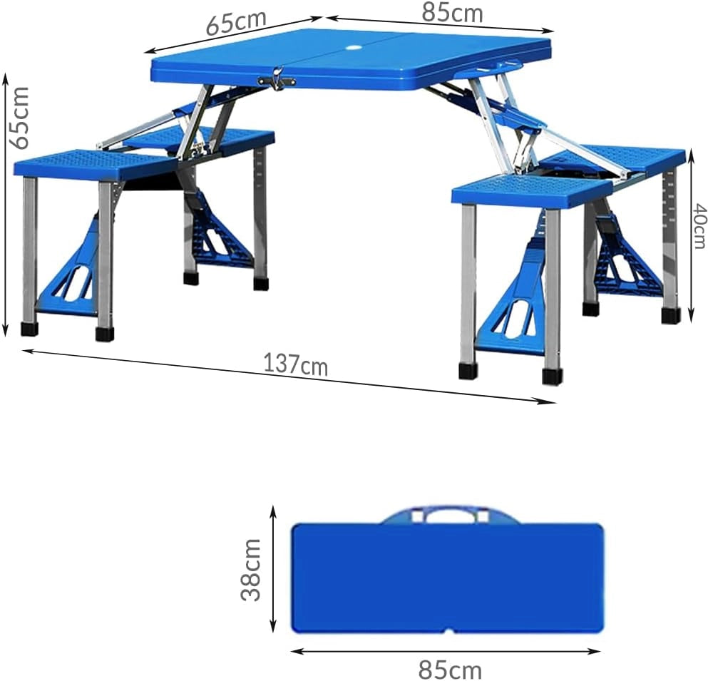 Set di sedie da campeggio in alluminio e legno, con 4 sedie pieghevoli, blu e argento