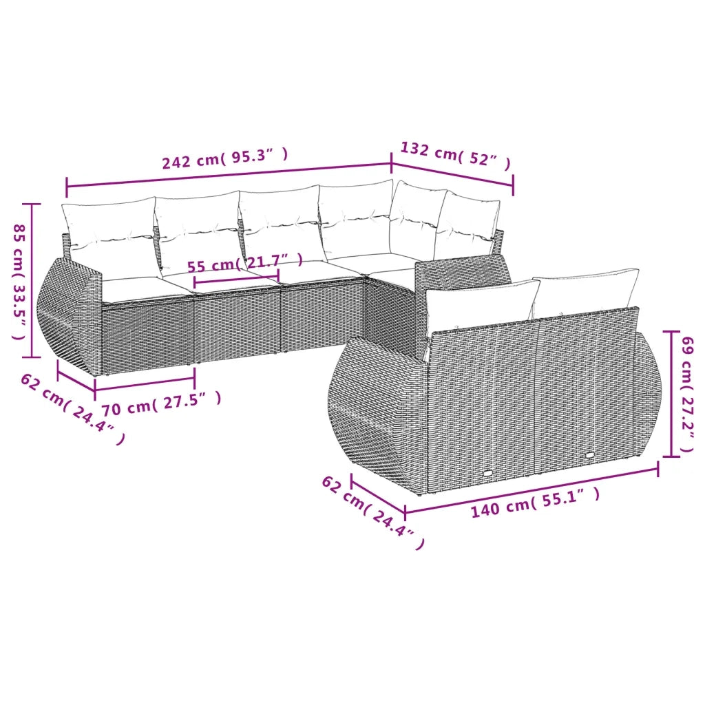 Set Divani da Giardino con Cuscini 7pz Nero Polyrattan 3221605