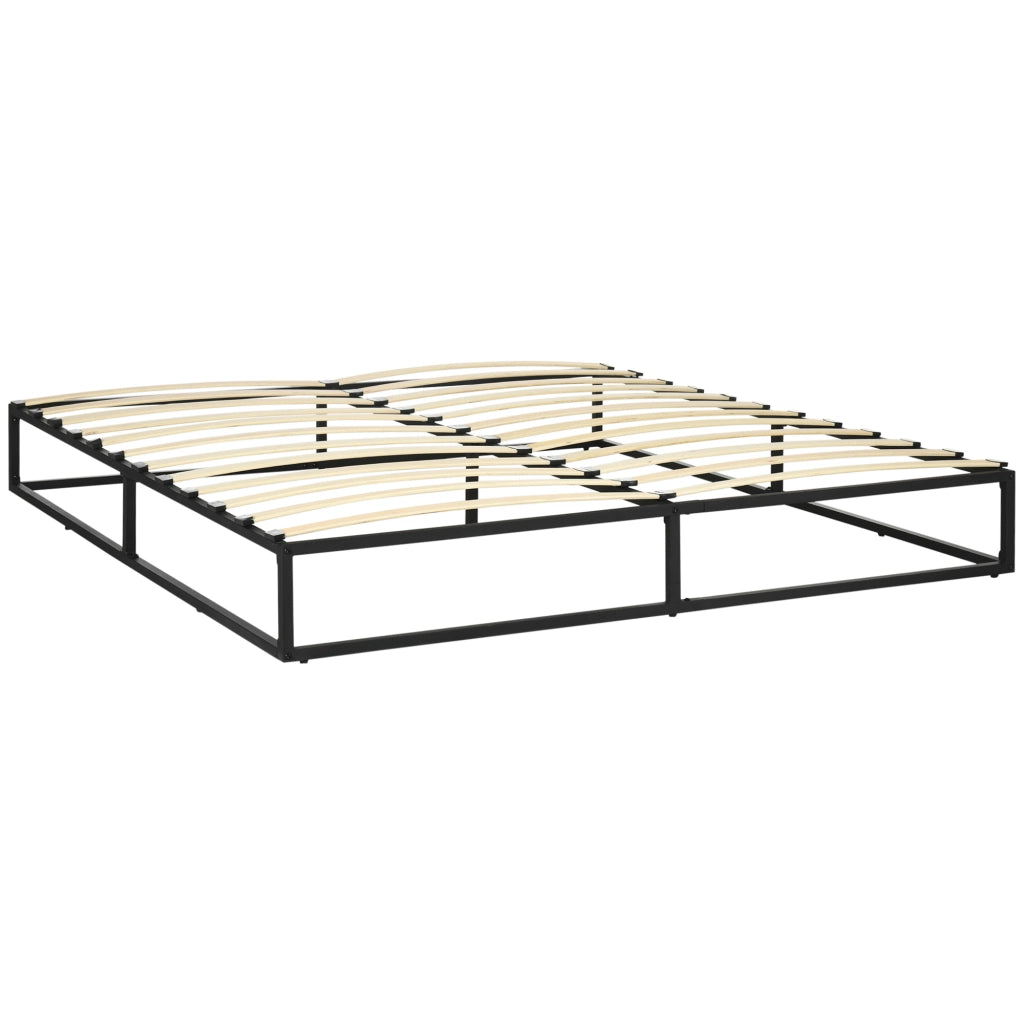 Letto Matrimoniale in Acciaio con Rete a Doghe in Legno ¨C Zephmum ¨C Nero 180x200x25 cm