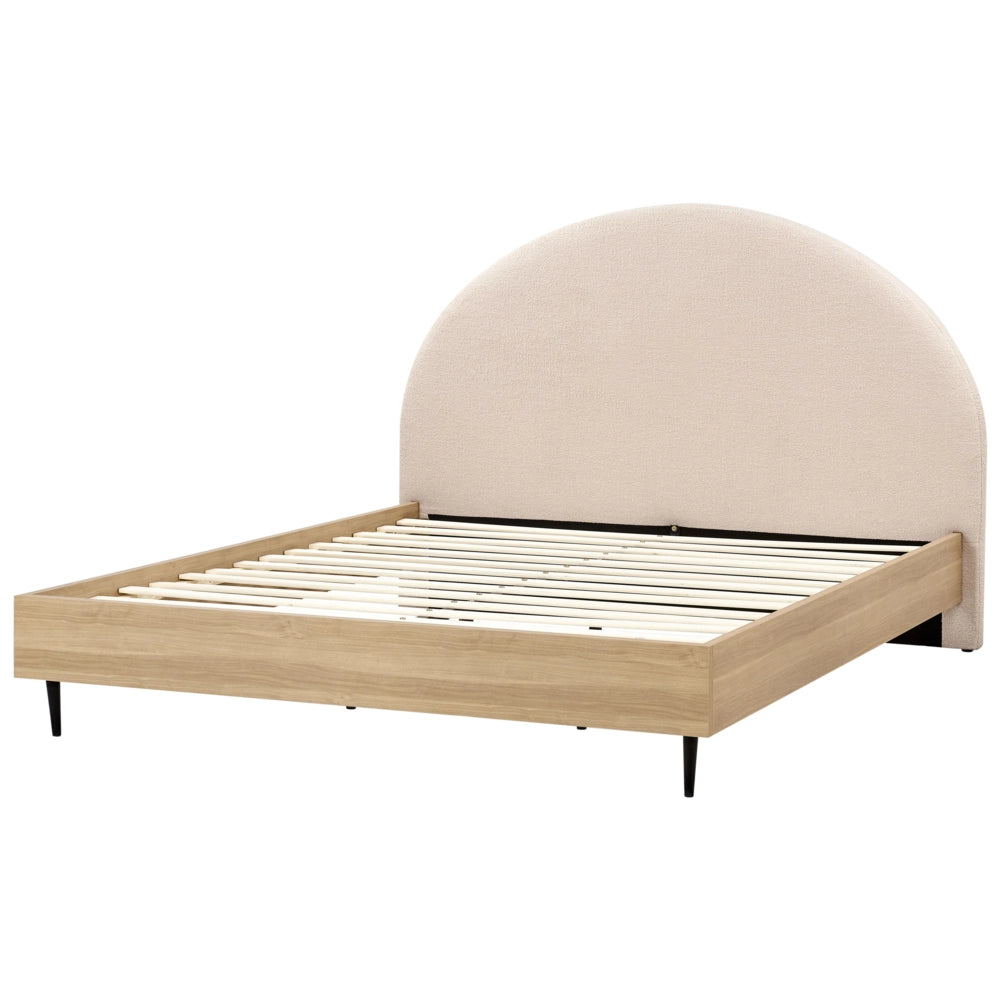 Letto matrimoniale in tessuto bouclè beige con rete 180 x 200 cm camera da letto in stile moderno