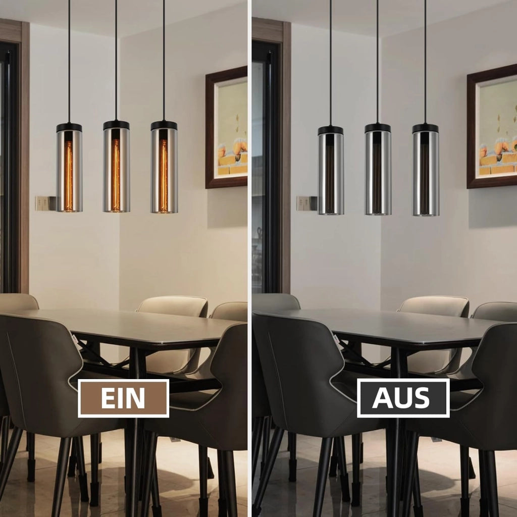 Lampada a sospensione ZMH nera per sala da pranzo - Lampada a sospensione in vetro E27 a 3 fiamme per soggiorno