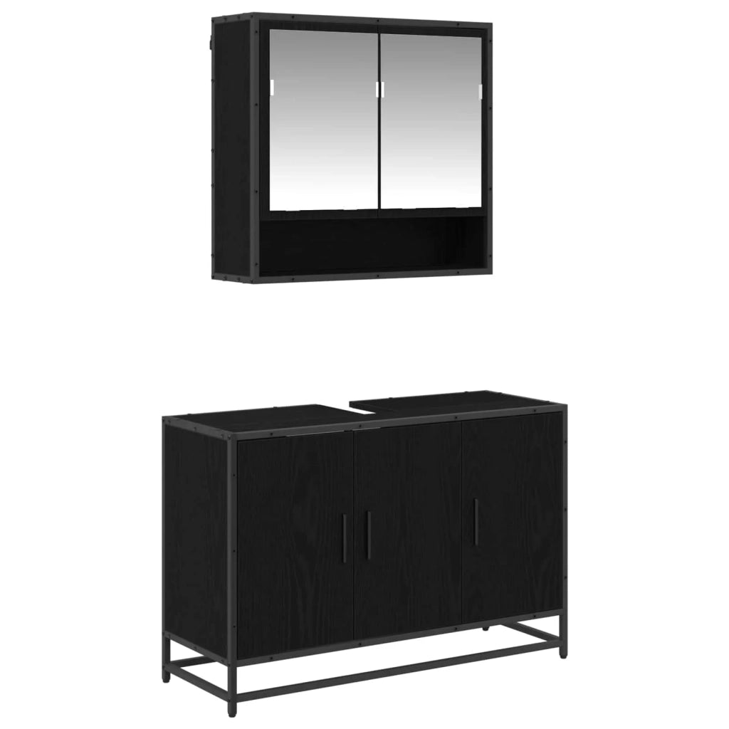 Set di mobili per il Bagno | Armadio da bagno 2 pz Rovere Nero Legno multistrato