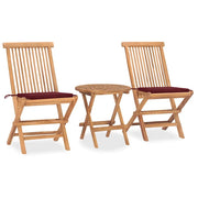 Set da Pranzo Giardino Pieghevole 3 pz Cuscino Massello di Teak cod mxl 39241