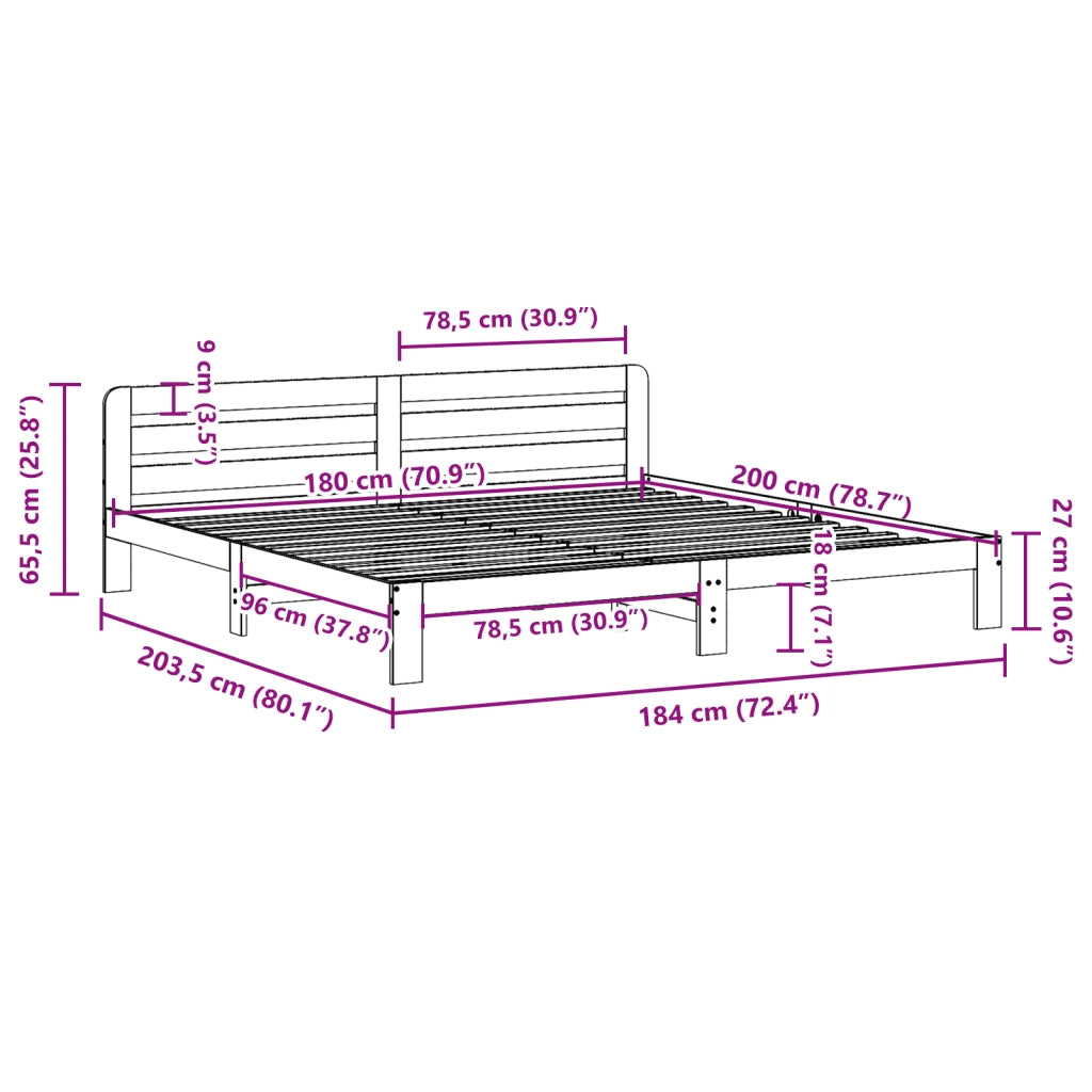 Letto senza Materasso Marrone Cera 180x200 cm in Legno di Pino