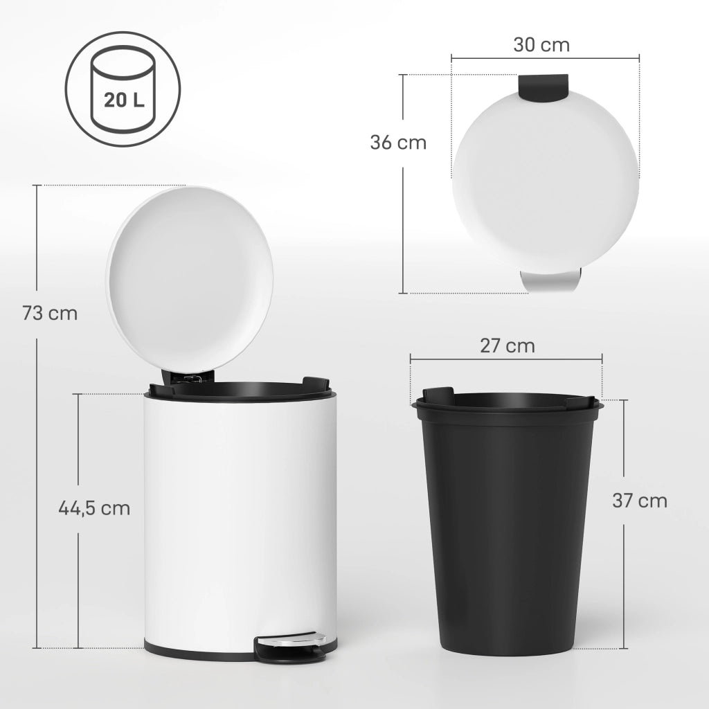 Cestino 20 Litri con Pedale ¨C zephmum ¨C 20L, Bianco Crema
