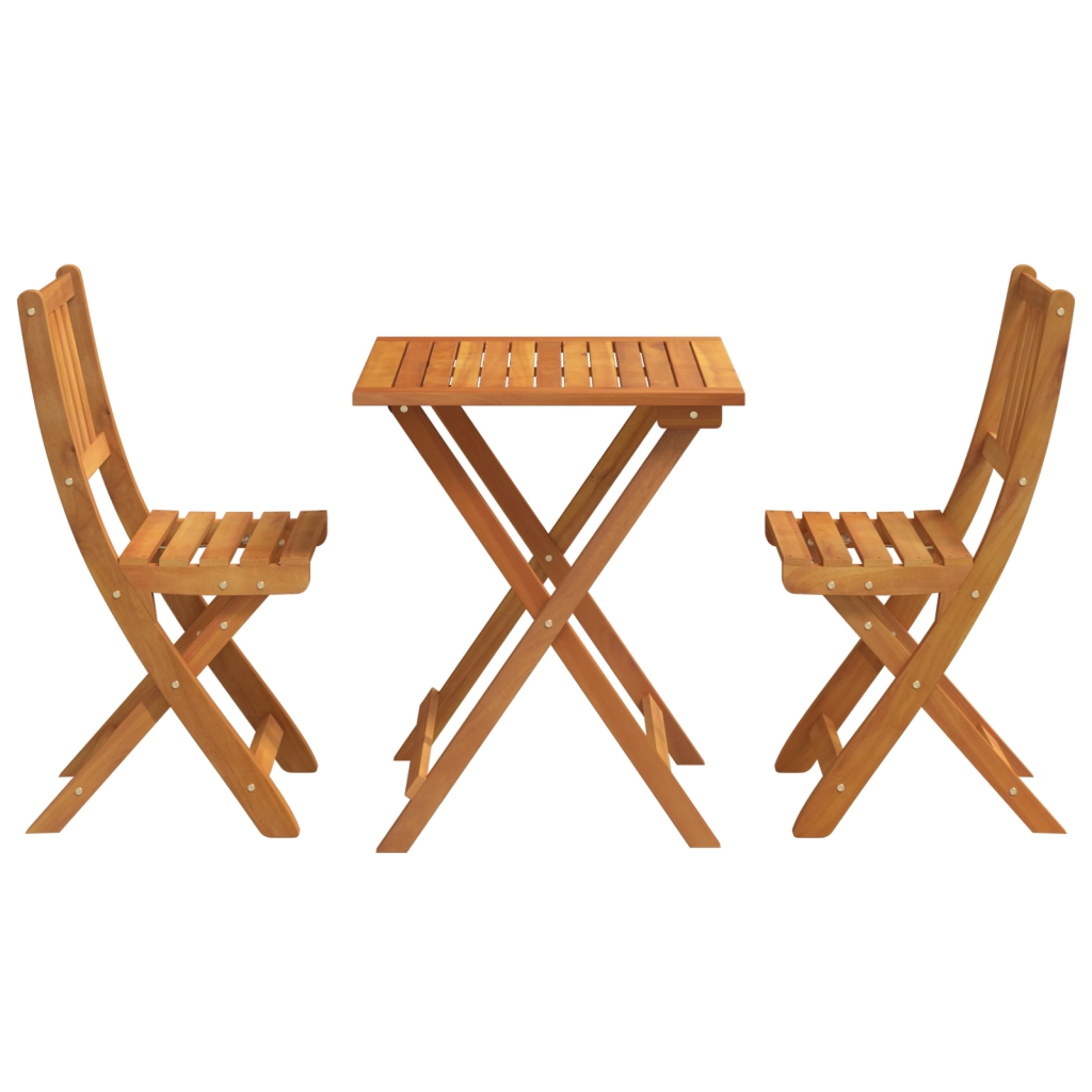 Set Bistro Pieghevole da 3 Pezzi in Legno Massello di Acacia