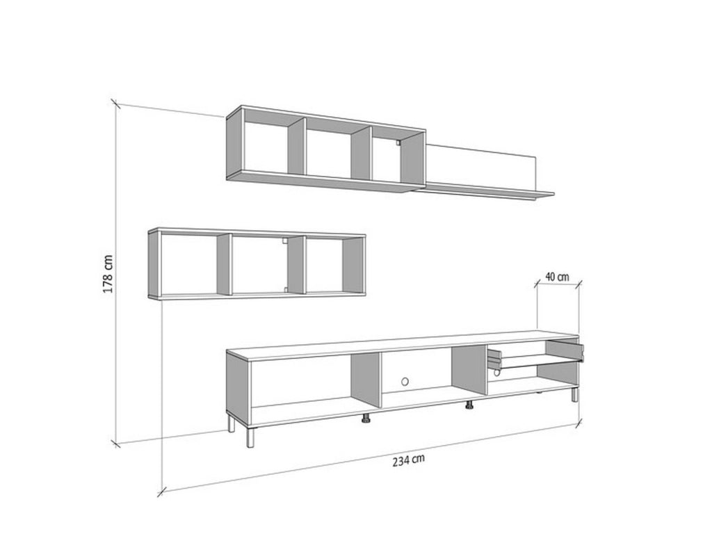 Mobile Soggiorno Alunzio, Parete Attrezzata 5 Ripiani, 234x40x178h cm Bianco Crema