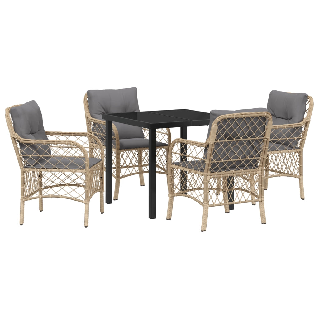 Set da Pranzo da Giardino di 5 Pezzi con Cuscini Beige Polyrattan