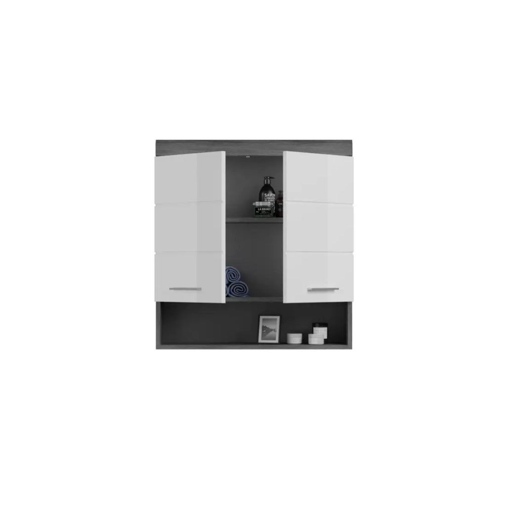 Mobile alto da stoccaggio SCOTT – 2 porte – Grigio scuro e bianco – 74x79x24 cm