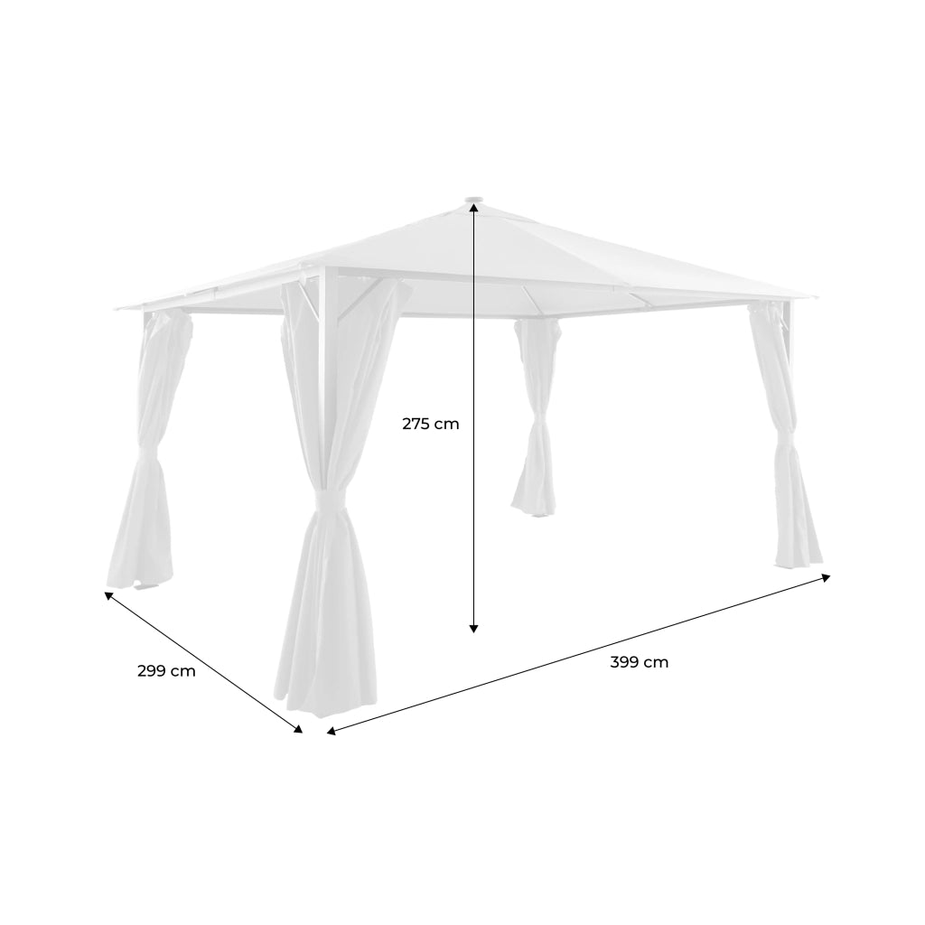 Gazebo da giardino 3x4m in alluminio effetto legno con tende e led,