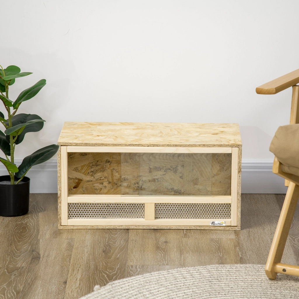 Terrario per Rettili 60x29,5x29,5 cm con Porte in Vetro Scorrevoli e Pannelli in Rete in Legno