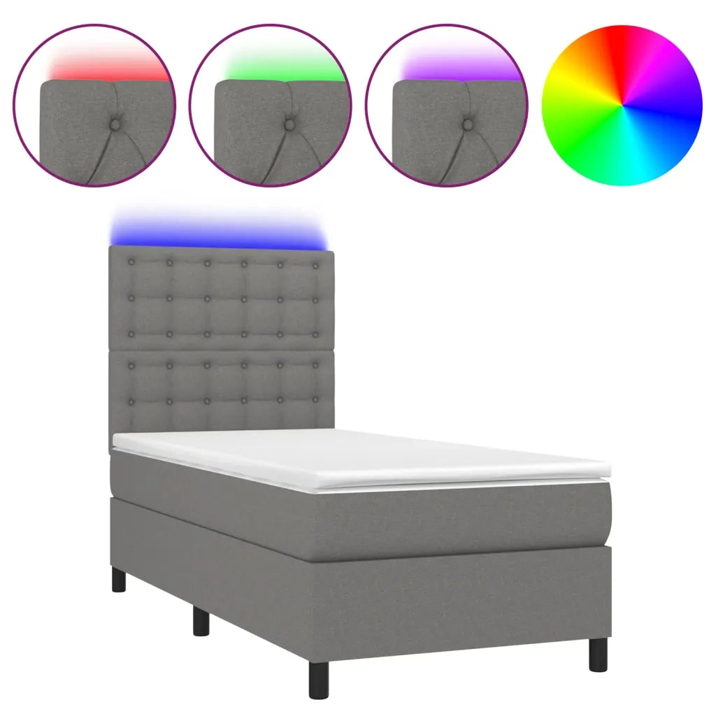 Letto a Molle Materasso e LED Grigio Scuro 80x200 cm in Tessuto 3135150