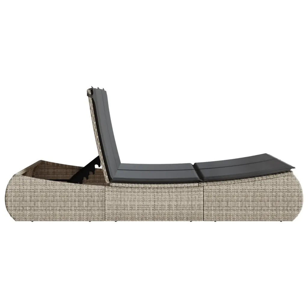 Lettino Prendisole | Sdraio da giardino | Lettino da sole Doppio con Cuscini Grigio Chiaro Polyrattan