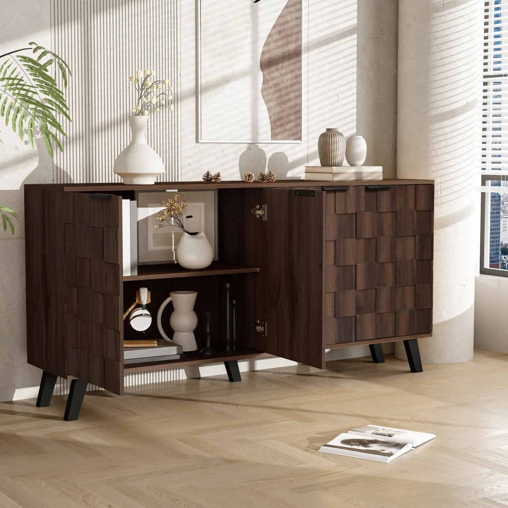 OKWISH Credenza Contenitore con 4 Ante e Ripiani Regolabili, per Soggiorno o Sala da Pranzo, Legno, 160,5 x 35,5 x 78 cm