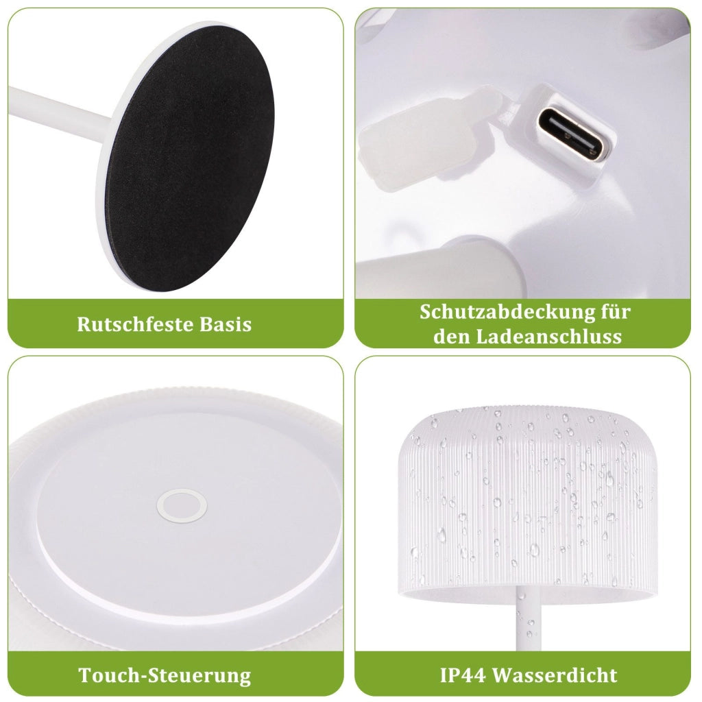 ZMH Lampada da tavolo LED wireless bianca batteria touch dimmerabile 3 temperature colore per camera letto soggiorno