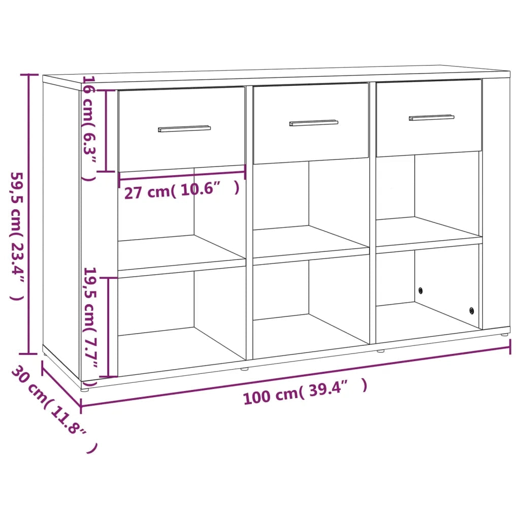 Credenza Rovere Fumo 100x30x59,5 cm in Legno Multistrato