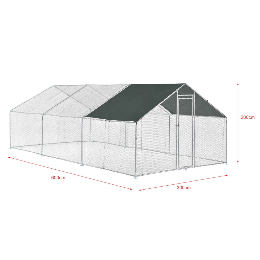 Gabbia per Pollame Wels con Tettuccio Parasole e Recinzione Rete Metallica 3x6x2 m pro.tec