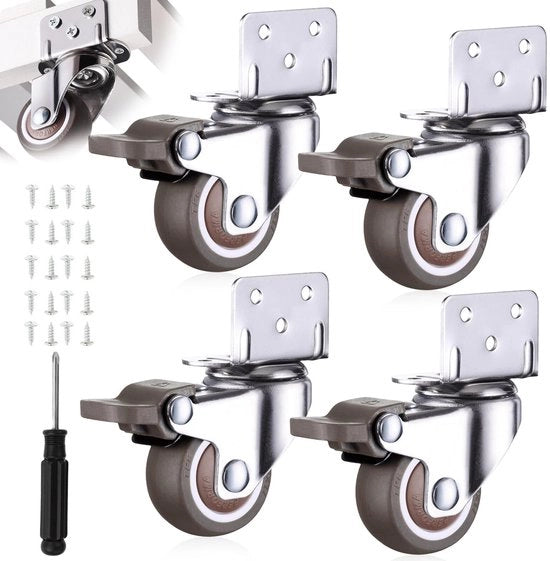 4 ruote per mobili con freno, 32 mm ruote L a 360° girevoli per mobili, ruote per mobili piccole, carico di 16 kg, ruote con freno per trasporto di mobili, tavolo, armadio