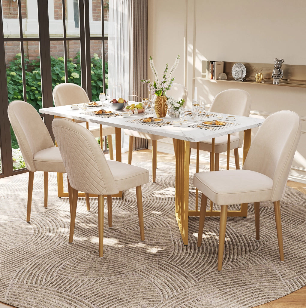 Sedia da pranzo in velluto beige con gambe dorate