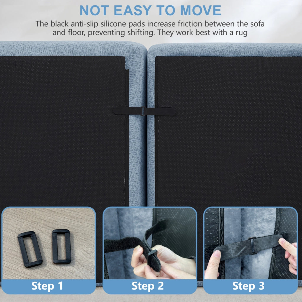 Divano modulare 2 posti blu senza struttura, con cuscini profondi e forma ergonomica a conchiglia