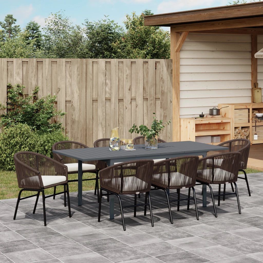 Set pranzo giardino  da 10 pezzi con cuscini Marrone Polyrattan