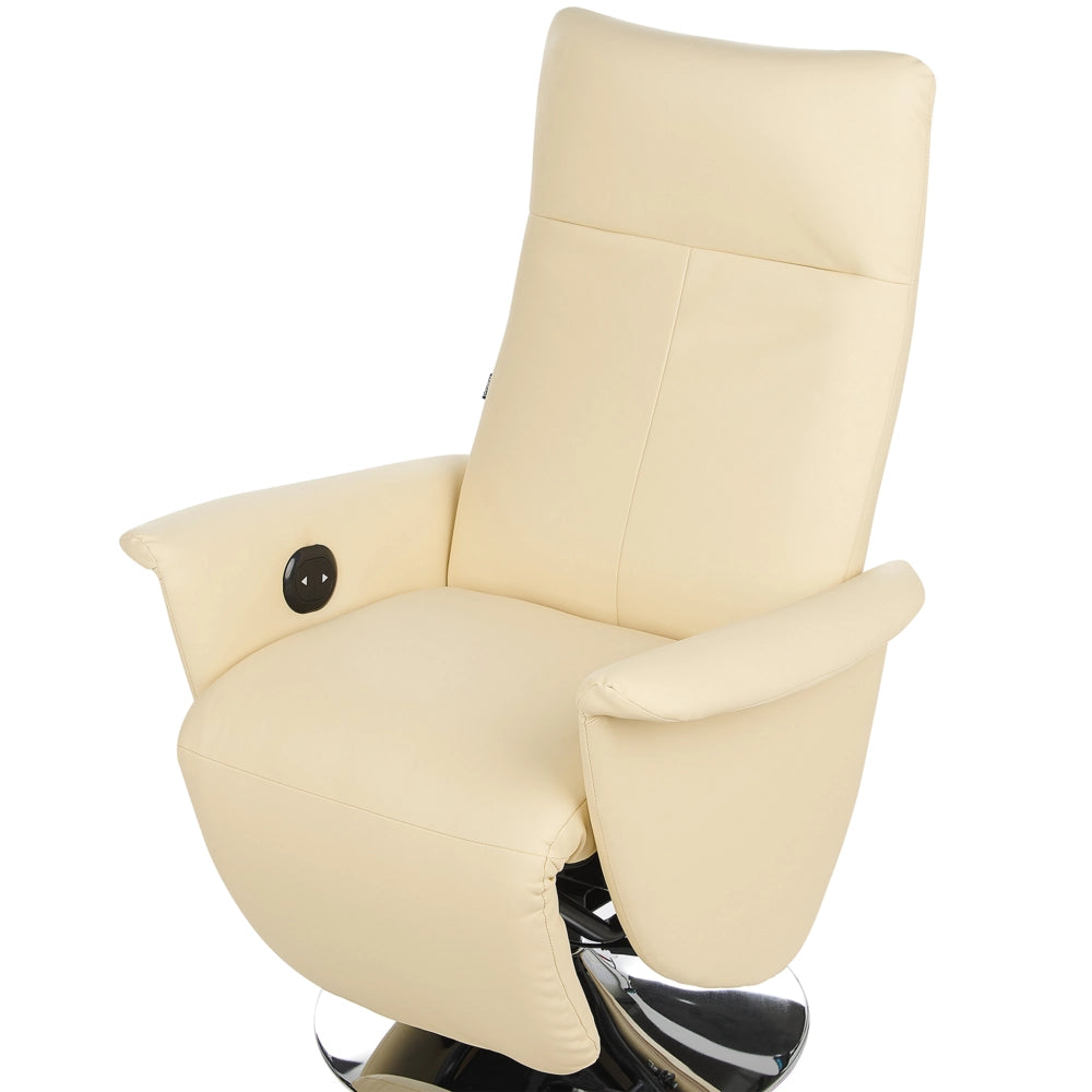 Poltrona reclinabile Beige chiaro in ecopelle Schienale regolabile Base in metallo Poggiapiedi estraibile Schienale alto Design moderno e minimalista